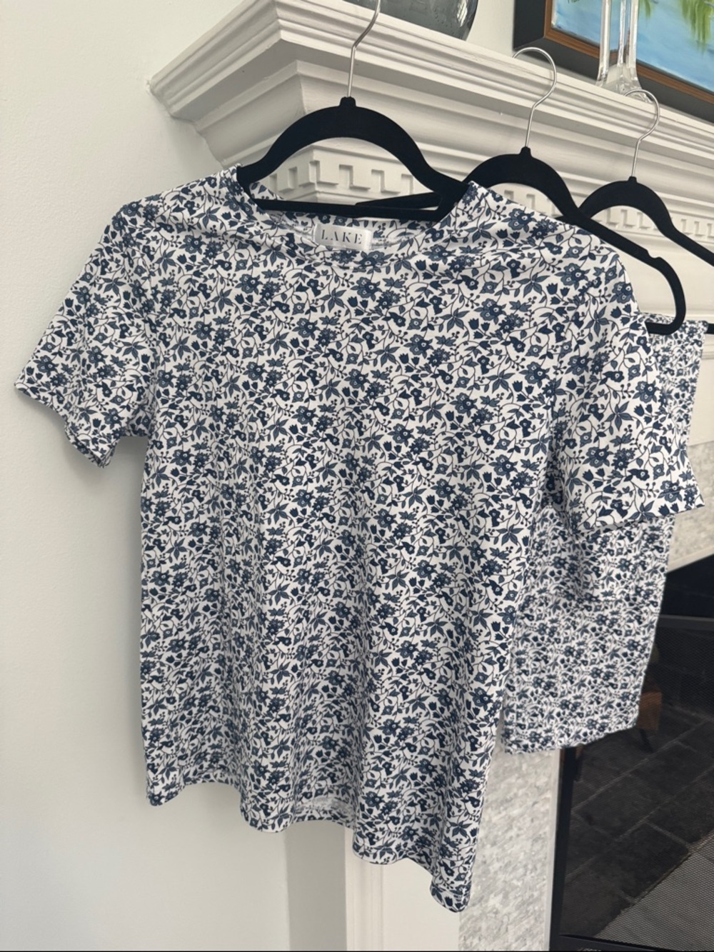 LAKE | Blue Floral Pima Cotton Pajama Set with Top Shorts and Pants | NWOT | S